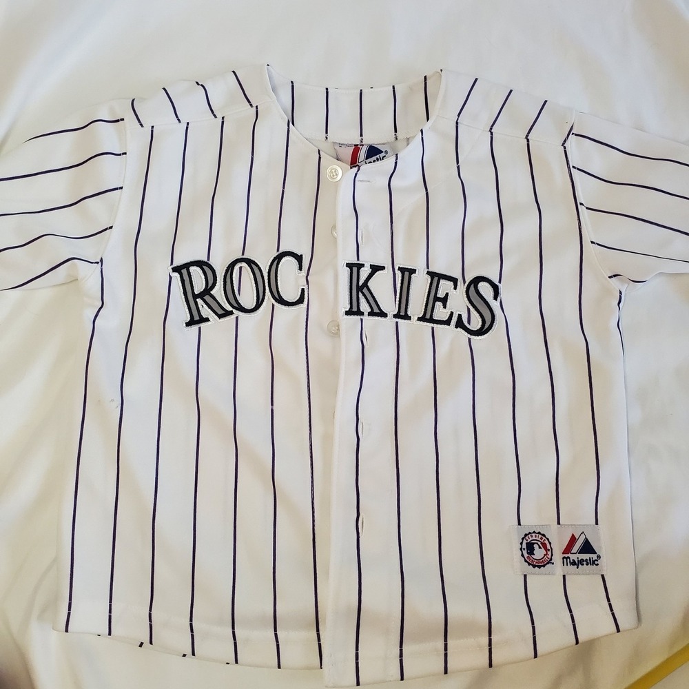 Youth 5/6 MLB Baseball Majestic Jersey Colorado Rockies White Pinstripe